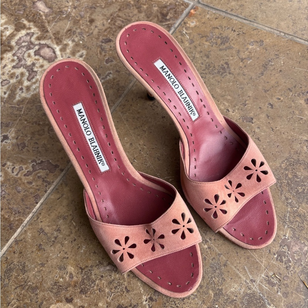 Manolo Blahnik Floral Cutout Pink Heels